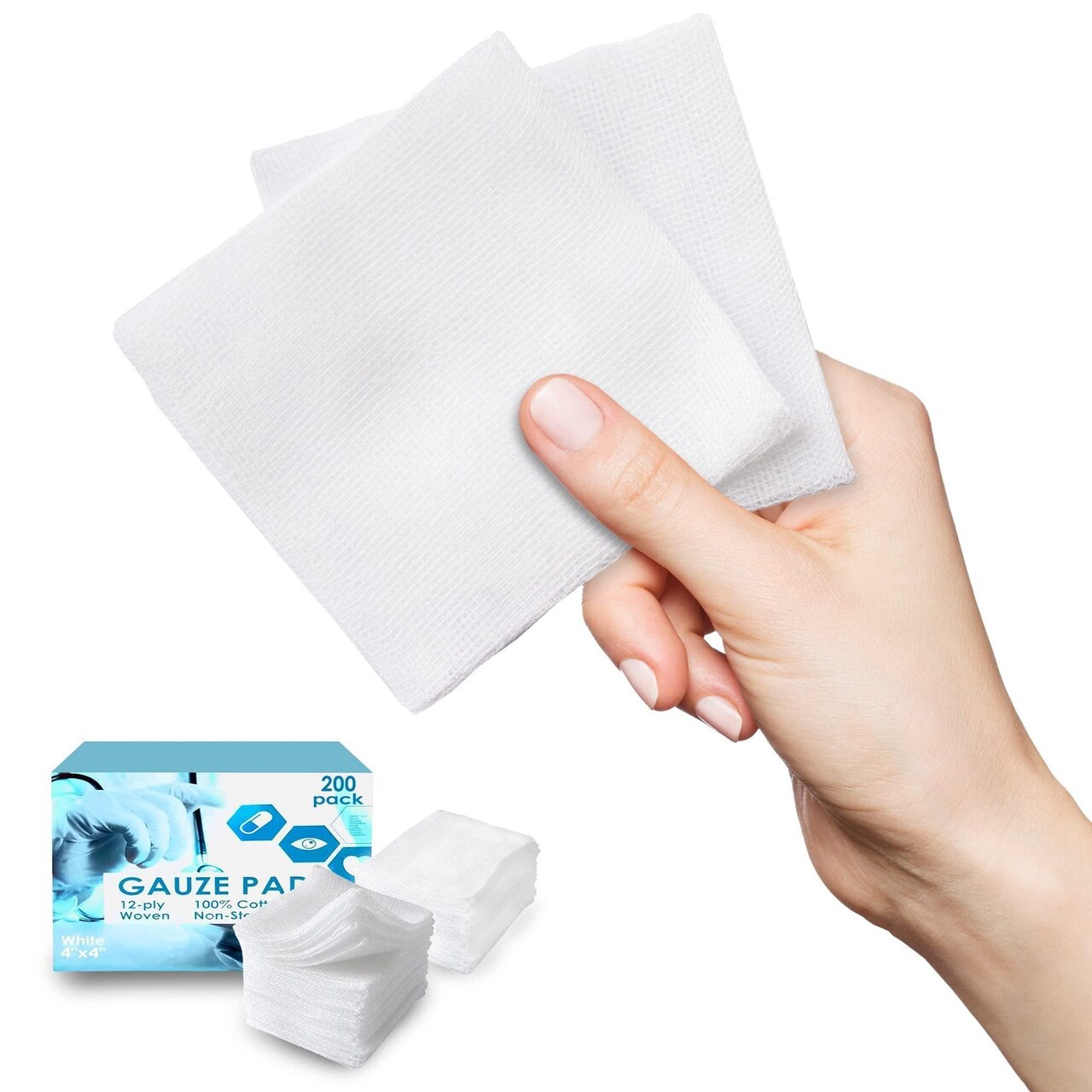 Non Sterile Gauze Pads 4x4 Inches Pack of 200 Disposable Non Adhesive Gauze Pads Tightly Woven 4x4 Gauze Pads for Wounds Soft 12 Ply Cotton Non Adherent Pads Well Absorbent Gauze Sponges